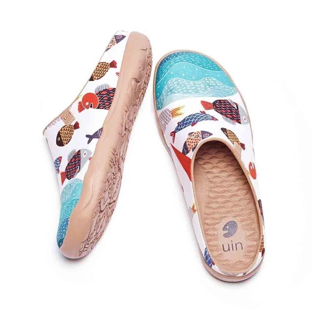 UIN Women's Slip On Mules Wide Toe Clog Casual Travel Shoes (Happy Fish-Slipper) - Picture 6 of 10